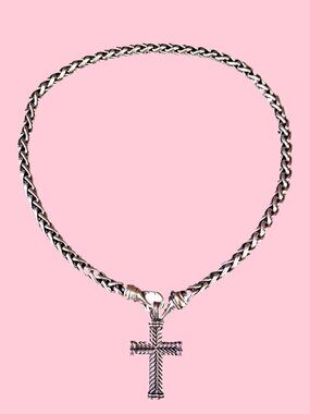 ✨SOLD✨ David Yurman 6mm Wide Sterling Silver 14K Gold Cross Wheat Chain Necklace